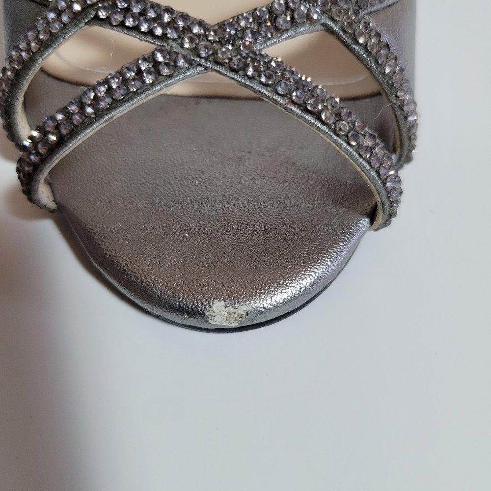 CAPARROS DRESS ELIZA PEWTER SILVER PEEP-TOE RHINESTONE HEELS SHOES PUMPS 9 - Picture 7 of 7